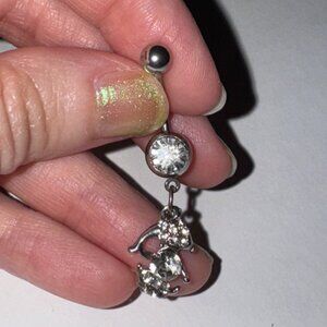 Clear Rhinestone Dolphin Dangle Belly Ring